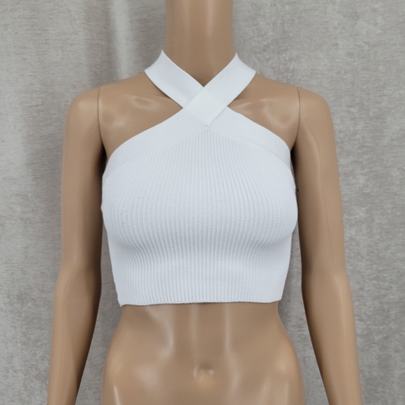 Babaton Tops - Aritzia Babaton White Sculpt Knit Criss Cross Tank Women's Size XS